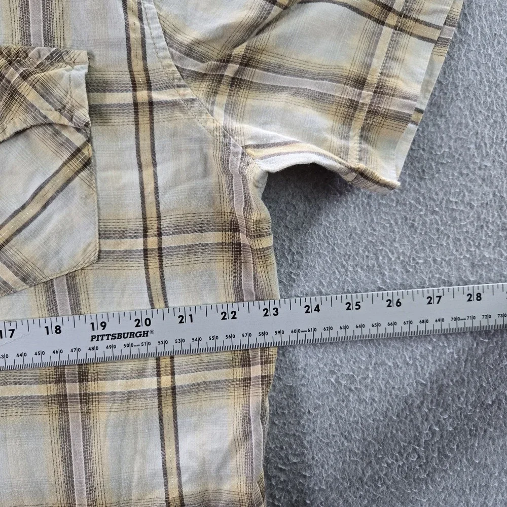 Levi's Men Button‎ Up Shirt LARGE Beige Plaid Western Short Sleeve
